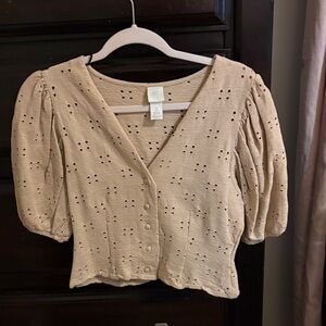 H&M Light Brown Eyelet Button-Up Blouse